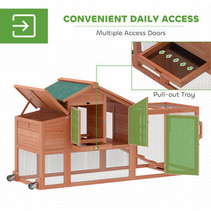 Chicken Coop with Run Mobile Wooden Hen House with Nesting Box Pull-out Tray for 1-2 Chickens Orange