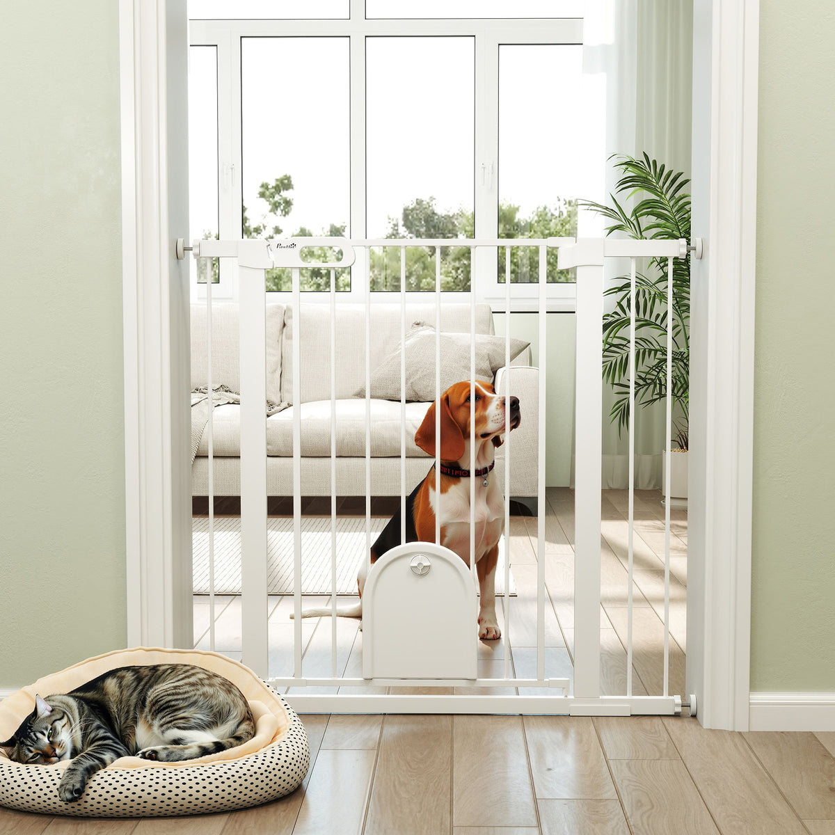 30"-52" Extra Wide Pet Gate Barrier with Small Door, 30"H Dog Gate with Safety Gate Barrier – view 34