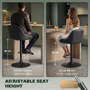 Bar Stools Adjustable Swivel Kitchen Chairs with Backrest Set of 2 for Kitchen Island Black
