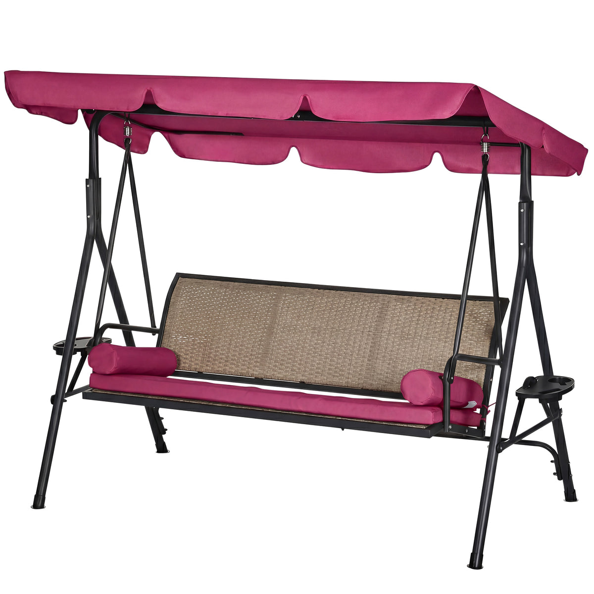 3-Seat Patio Swing Chair, Outdoor Canopy Swing Glider with Adjustable Shade, Rattan Seat and Steel Frame – view 5