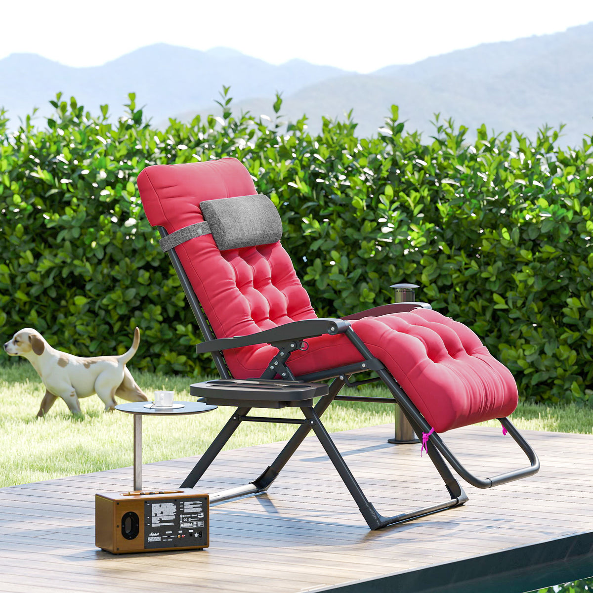 Padded Folding Recliner Chair, Patio Lounger with Cupholder, Adjustable Backrest, Removable Cushion, Black – view 21