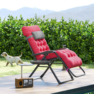 Padded Folding Recliner Chair, Patio Lounger with Cupholder, Adjustable Backrest, Removable Cushion, Black – view 21