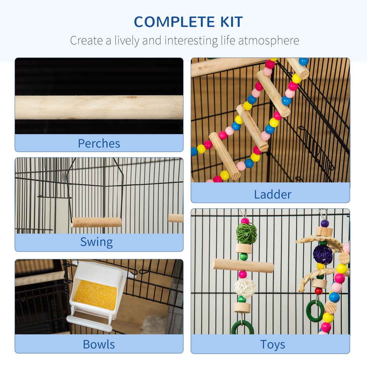 39" Bird Cage for Budgie, Cockatiel, Conure, Small Birds, with Ladder, Swing, Toys, Perches, Tray, Feeding Bowls, Handle