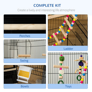 39" Bird Cage for Budgie, Cockatiel, Conure, Small Birds, with Ladder, Swing, Toys, Perches, Tray, Feeding Bowls, Handle