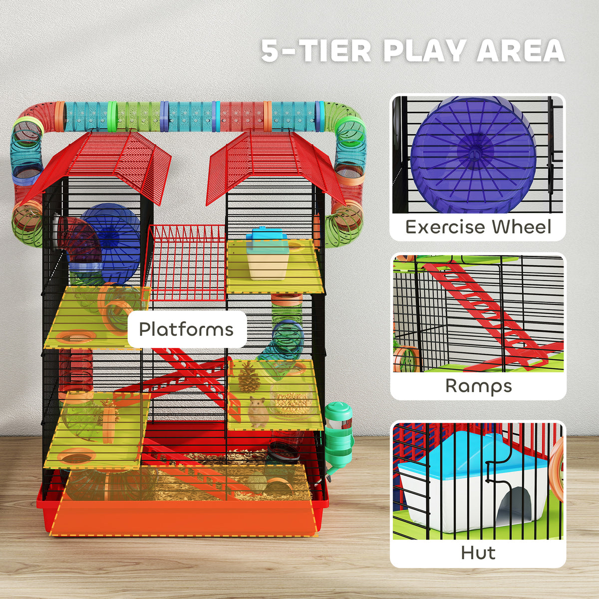 18.5" Hamster Cage, 5 Tiers Small Animal House with Tunnel Tube System, Exercise Wheel, Water Bottle, Blue – view 24
