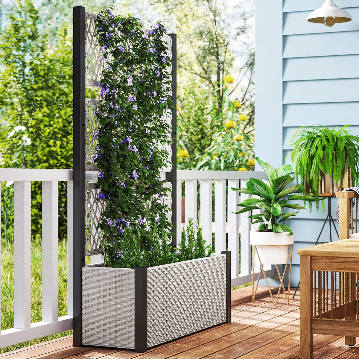 Wicker Outdoor Planter with Trellis, 58" Standing Garden Bed with Liner – view 14