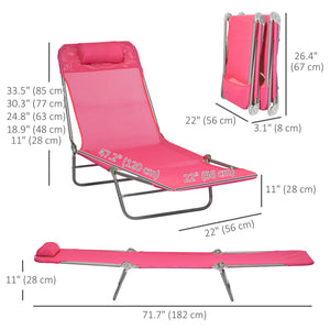 Set of 2 Folding Chaise Lounge Chairs, Outdoor Poolside Sun Tanning Chairs w/ Pillow, Reclining Backrest – view 23