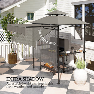 8' x 7.6' Grill Gazebo, Double Tiered Barbecue Grill Gazebo Shelter w/ Side Awning, 2 Side Shelves – view 24