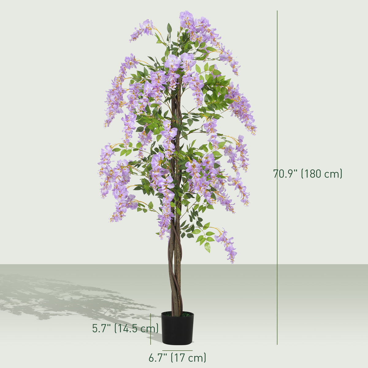 5.9FT Fake Wisteria Tree with Natural Wood Trunk, Artificial Plant in Nursery Pot, Greenery Tall Faux Floor Plant Purple