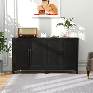 Sideboard Buffet, Storage Cabinet with Barn Door and Adjustable Shelf, TV Stand for TVs up to 65 Inches, Black Oak