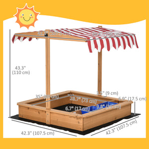 Kids Wooden Sandbox, Children Play Sand Station Outdoor with Adjustable Height Cover Lid, Bottom Liner, Seat, Plastic Basins, for 3-7 Years Old Boys and Girls