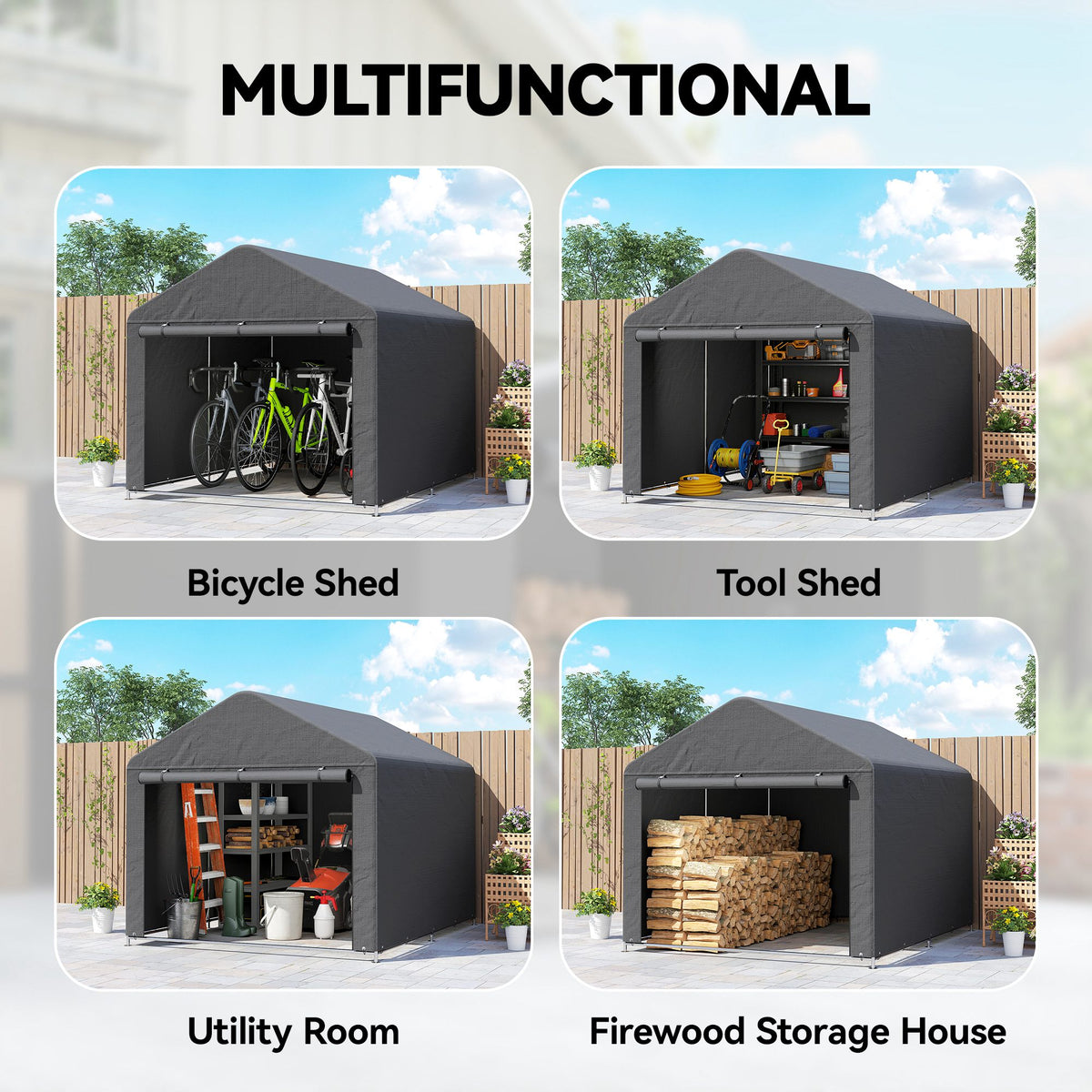 6.6' x 7.8' Portable Shed, Waterproof Bike Tent with Roll-up Zipper Door and Reinforced Galvanised Steel – view 12