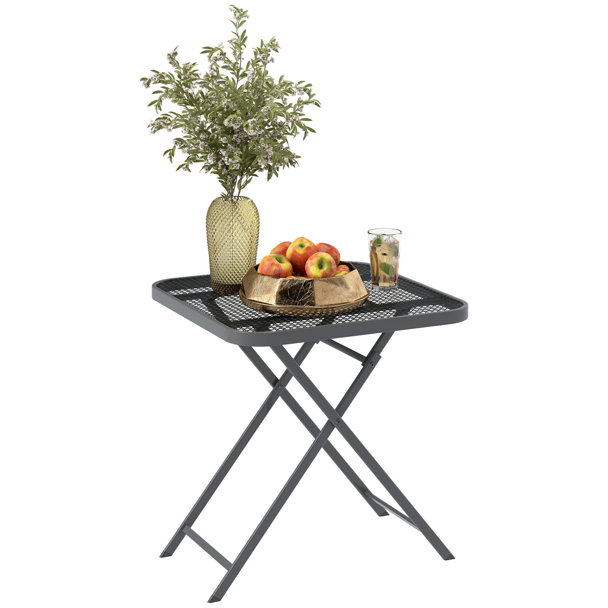27.5" Square Outdoor Patio Table, Outdoor Folding Table with Grid Rattan-Like Top for Camping, Picnic, Black – view 8