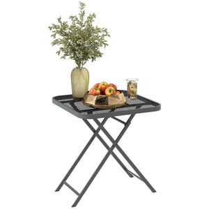 27.5" Square Outdoor Patio Table, Outdoor Folding Table with Grid Rattan-Like Top for Camping, Picnic, Black – view 8