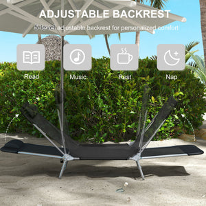 Folding Outdoor Lounge Chair Set of 2, Reclining Tanning Chair with 5-Position Adjustable Backrest, Black – view 7