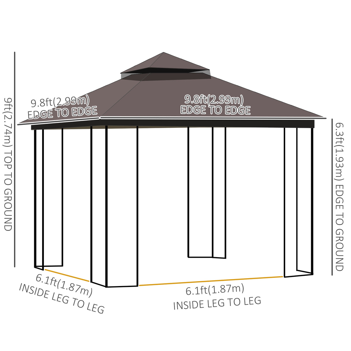 10'x10' Soft-top Patio Gazebo with Double Tier Roof, Mesh Curtains, Display Shelves, Top Hooks, Beige – view 9
