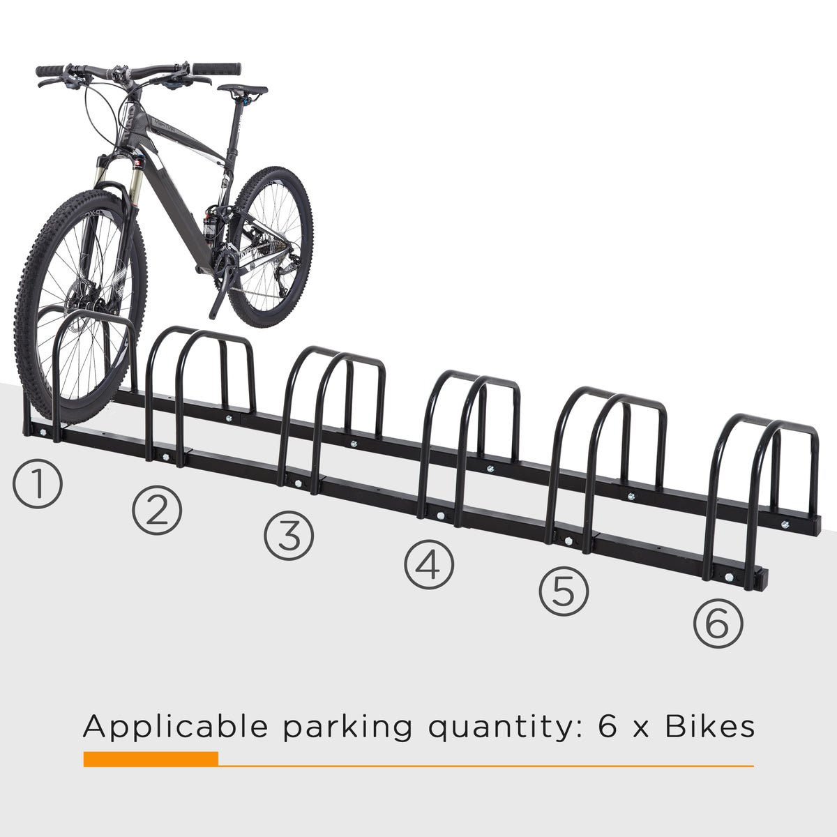 6-Bike Bicycle Floor Parking Rack Cycling Storage Stand Ground Mount Garage Organizer for Indoor and Outdoor Use Black