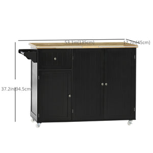 Rolling Kitchen Island with Storage, Utility Kitchen Island Cart with Drawer, Cabinets, Towel Rack and Rubber Wood Top