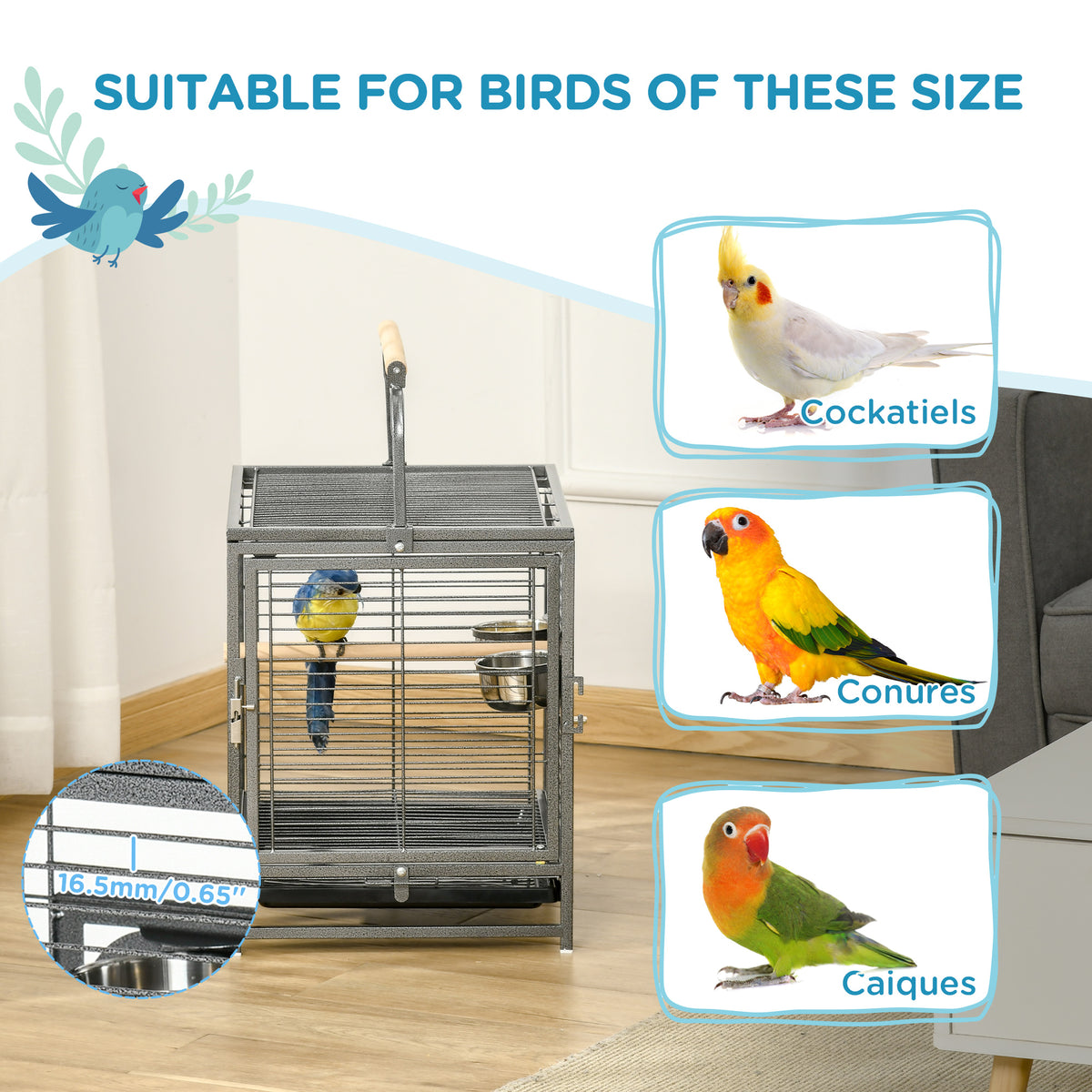 Bird Travel Carrier Cage, Portable Metal Bird Cage for Parrots Conures Cockatiel Parakeets with Stand – view 13
