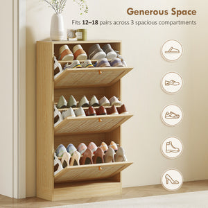 Rattan Shoe Storage Cabinet with 3 Flip Drawers and Adjustable Shelves, Entryway Shoe Cabinet for 18 Pairs – view 4