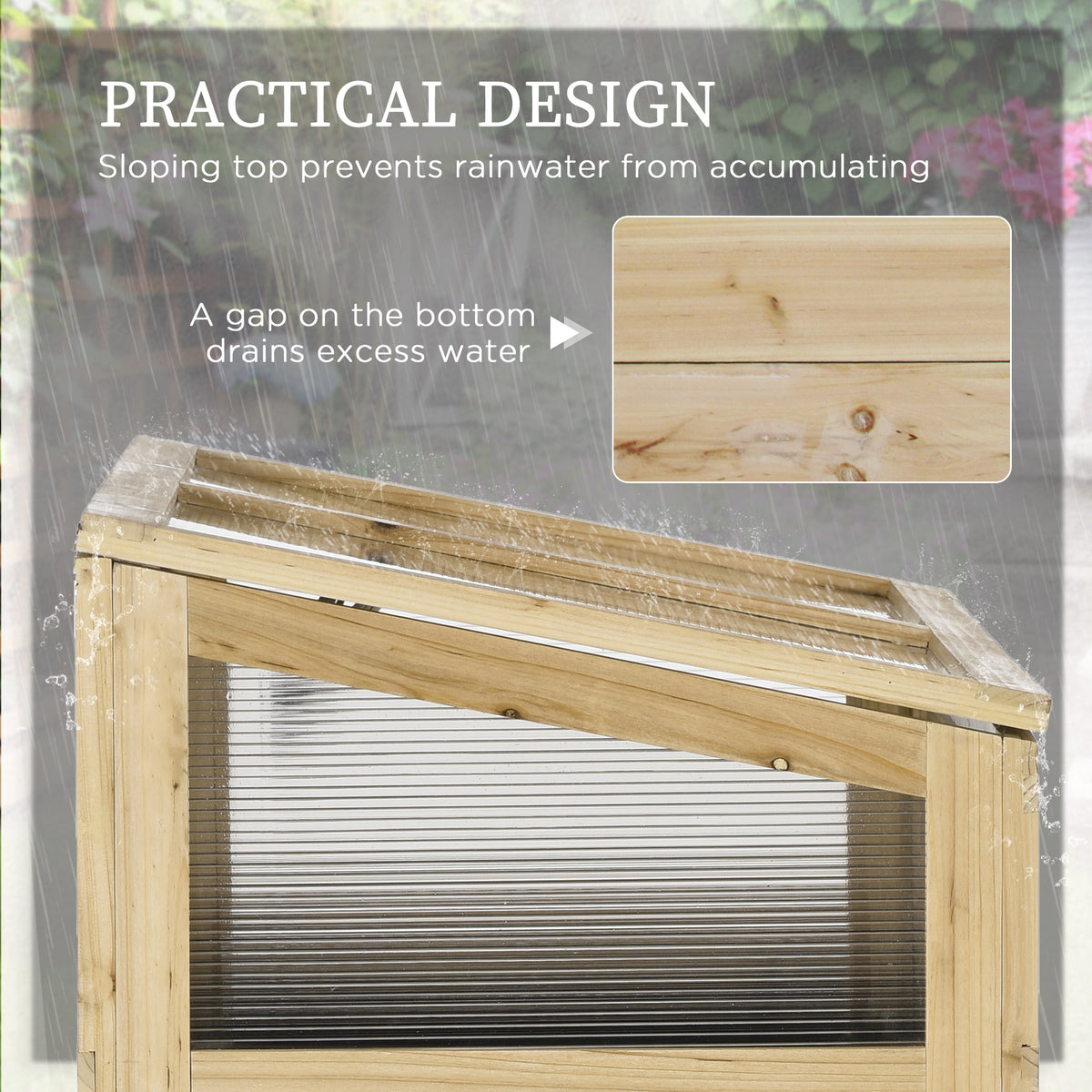 Raised Garden Bed, Outdoor Wooden & PVC Elevated Planter Box with Cold Frame Greenhouse and Storage Shelf, Natural