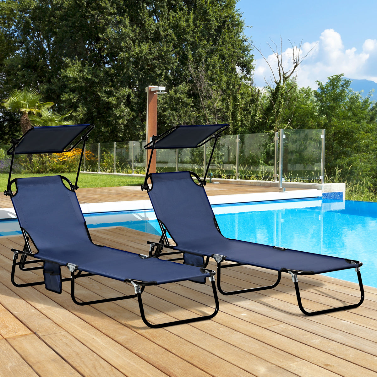 2 Piece Folding Outdoor Chaise Lounges, Pool Tanning Chairs with Reclining Back, Sunshade for Beach, Patio – view 14