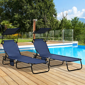 2 Piece Folding Outdoor Chaise Lounges, Pool Tanning Chairs with Reclining Back, Sunshade for Beach, Patio – view 14