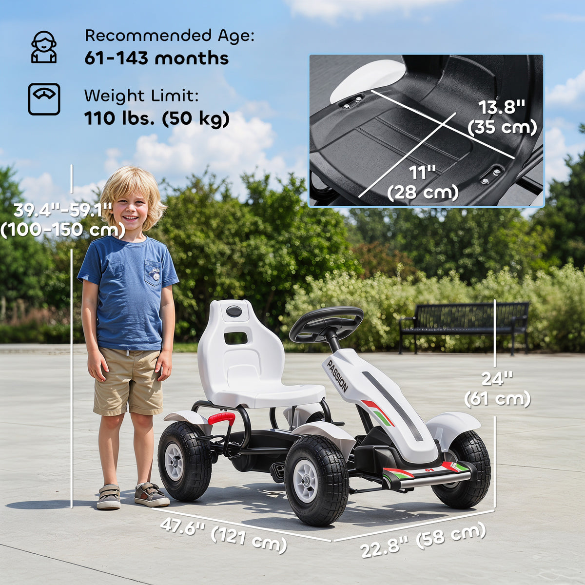 Aosom Pedal Go Kart for Kids, Pedal Car with Adjustable Bucket, Handbrake, 4 Rubber Wheels Powered Ride