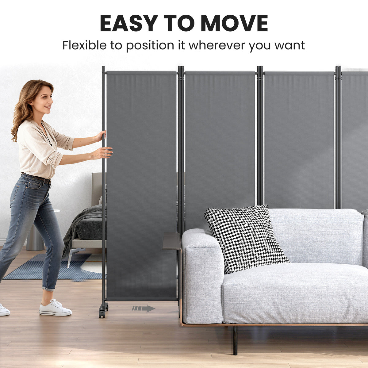 Folding Room Divider, Privacy Screen for Home Office Bedroom, 5.6FT Tall, Dark Grey – view 18