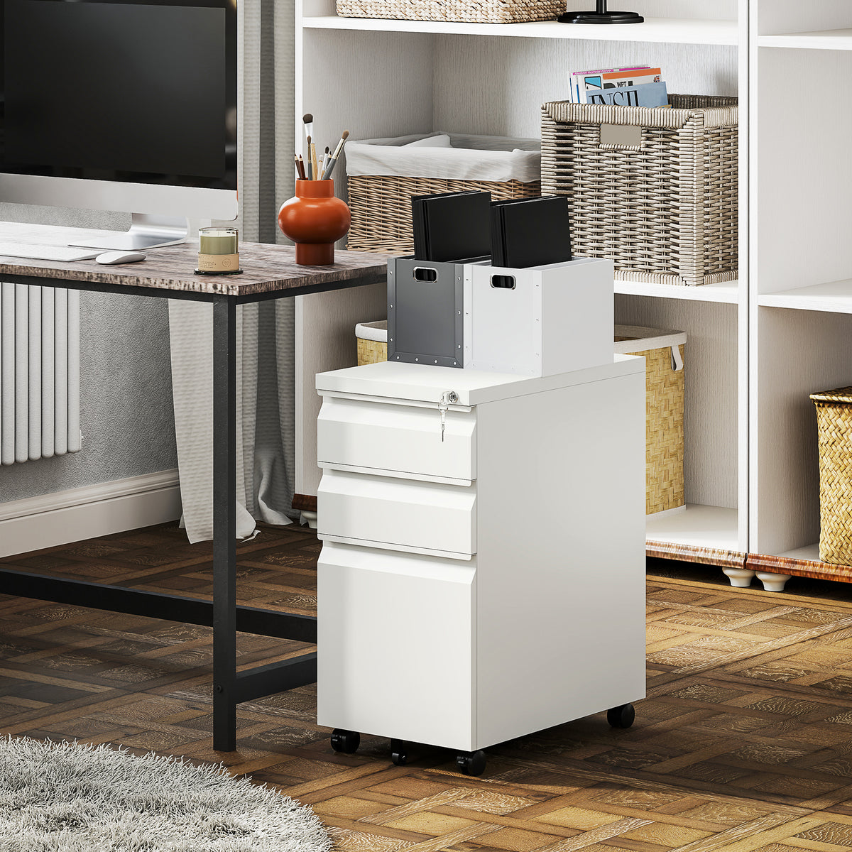 3 Drawer Filing Cabinet with Lock, Steel Office Storage Cabinet with Hanging Bar for A4, Legal – view 14