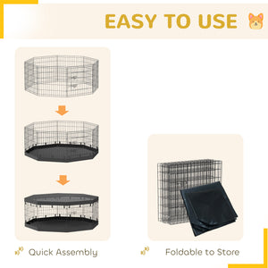 8 Panels Foldable Dog Playpen with Bottom Pad & Top Cover, 24" High
