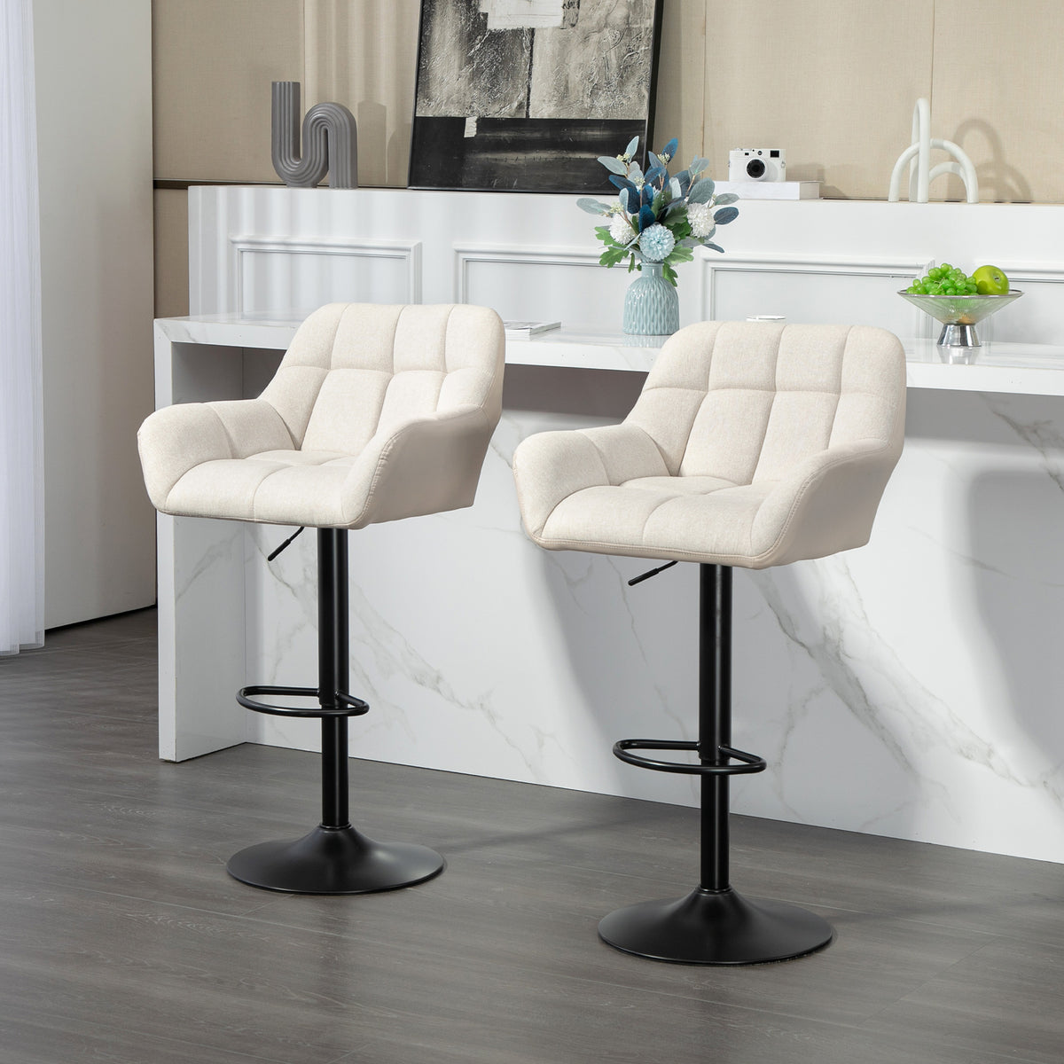 Swivel Barstools Set of 2 Adjustable Bar Stools with Footrest Armrests and PU Leather Back for Dining Room – view 9