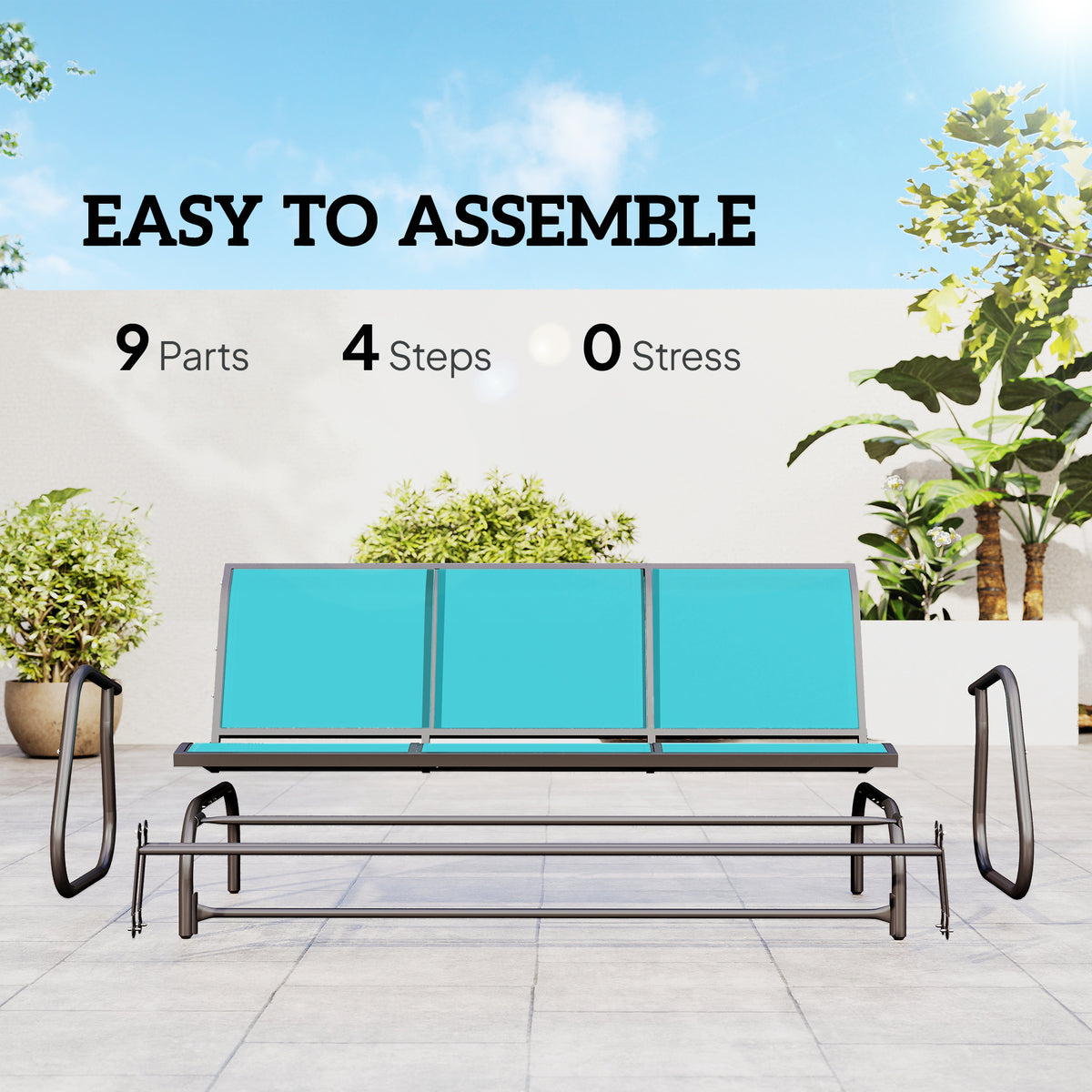 3-Seat Outdoor Glider Chair, Patio Rocking Chair, Steel Frame, Sling Fabric Seat for Garden, Backyard – view 11