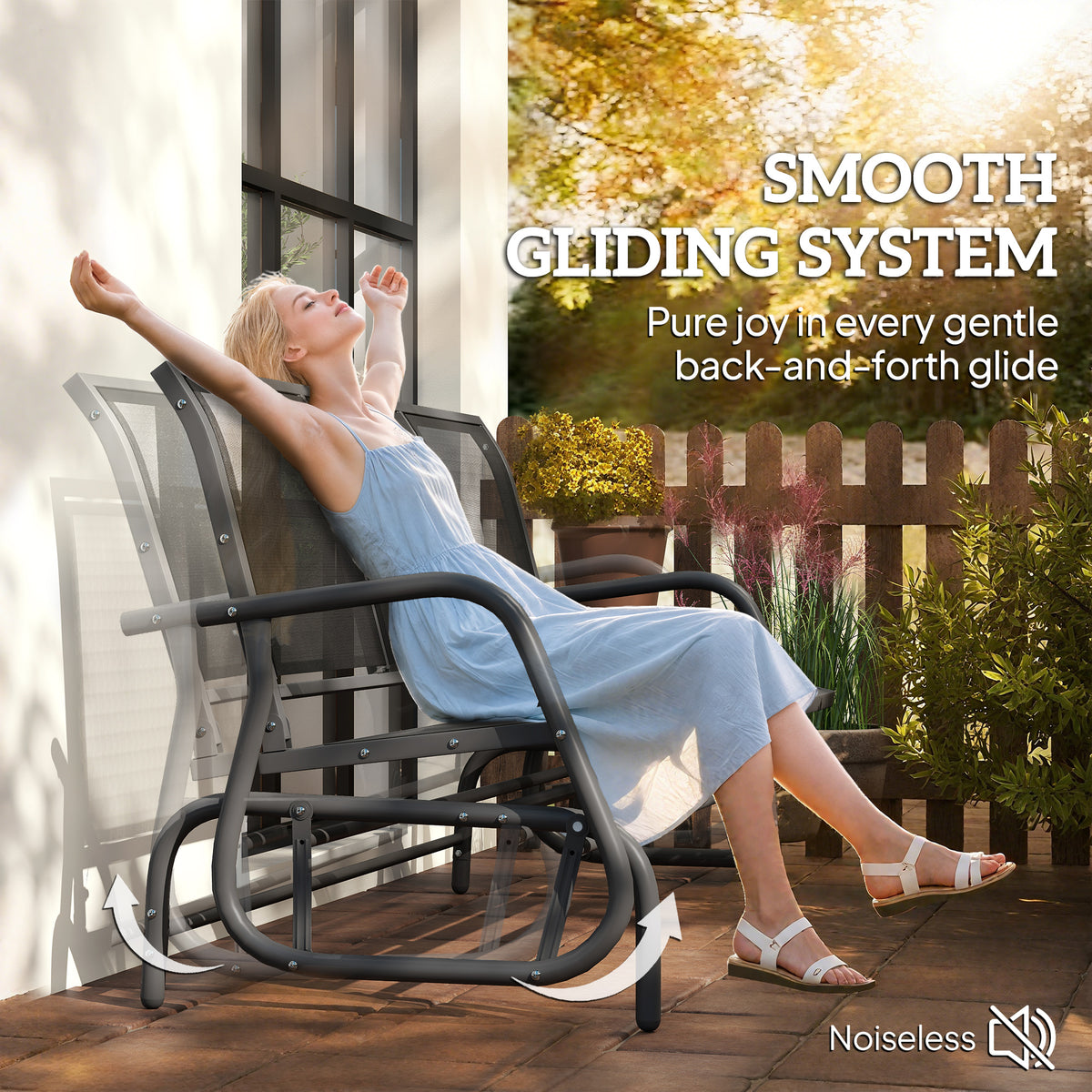 3-Seat Outdoor Glider Chair, Patio Rocking Chair, Steel Frame, Sling Fabric Seat for Garden, Backyard – view 3