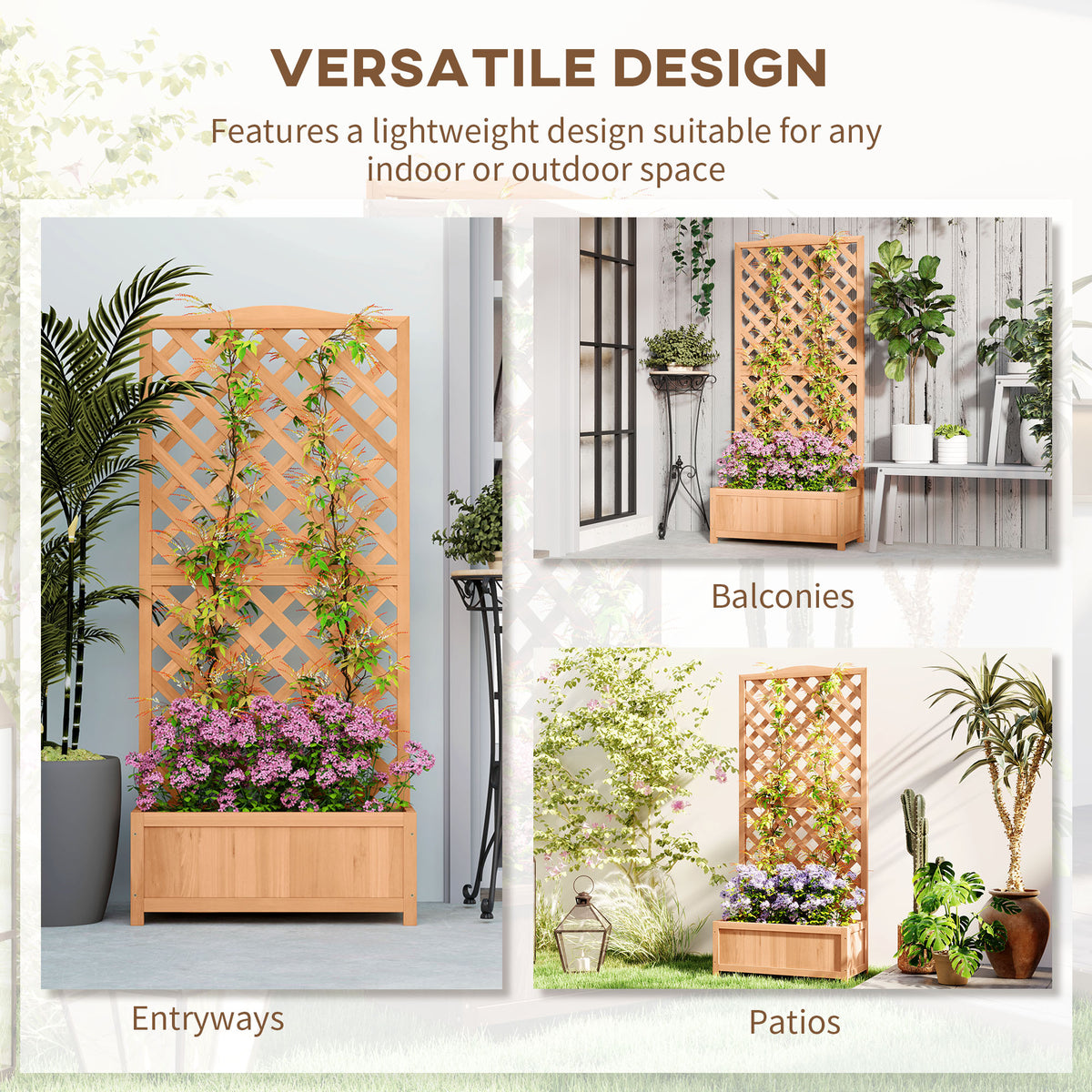 Wood Planter with Trellis for Vine Climbing, Raised Garden Bed to Grow Vegetables for Backyard, 30" x 14" x 67", Brown