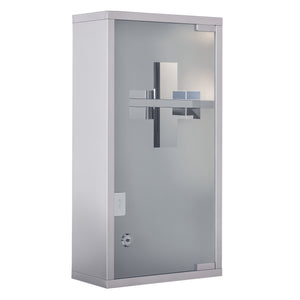 Wall Mount Medicine Cabinet, Bathroom Cabinet with 3 Tier Shelves, Stainless Steel Frame and Glass Door, Lockable with 2 Keys, Silver, 12" x 23.5"