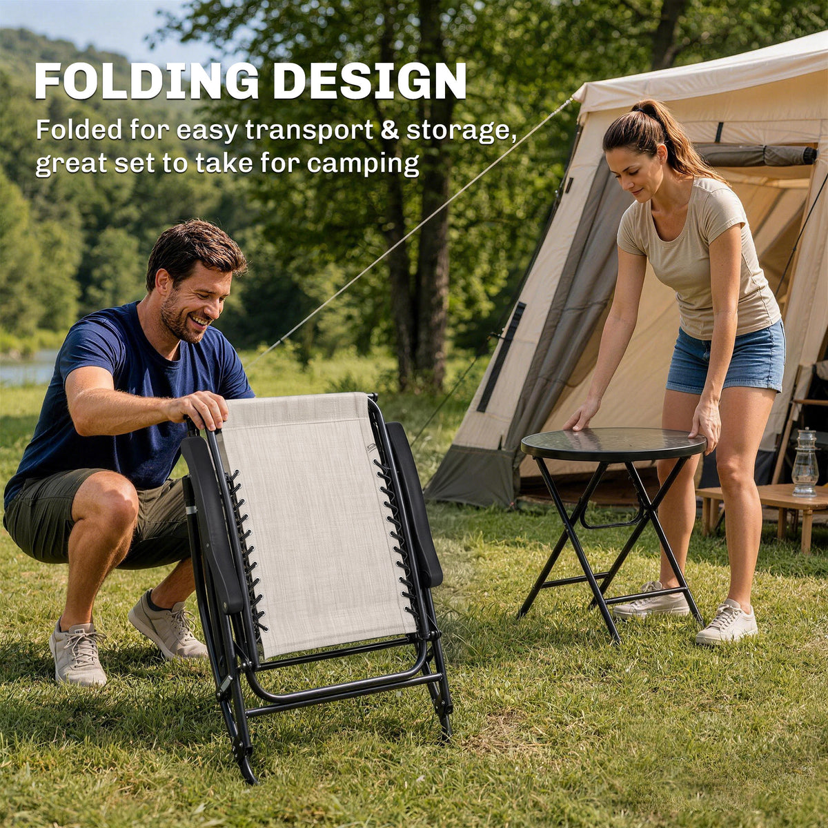 3pc Patio Rocking Chair Set, Folding Outdoor Rocking Chairs and Table Bistro Set w/ Breathable Mesh Seat – view 3