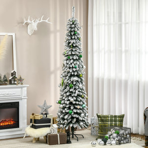 6 Ft Snow-Flocked Artificial Christmas Tree, Slim Pencil Xmas Tree with Realistic Branches, Metal Base – view 16