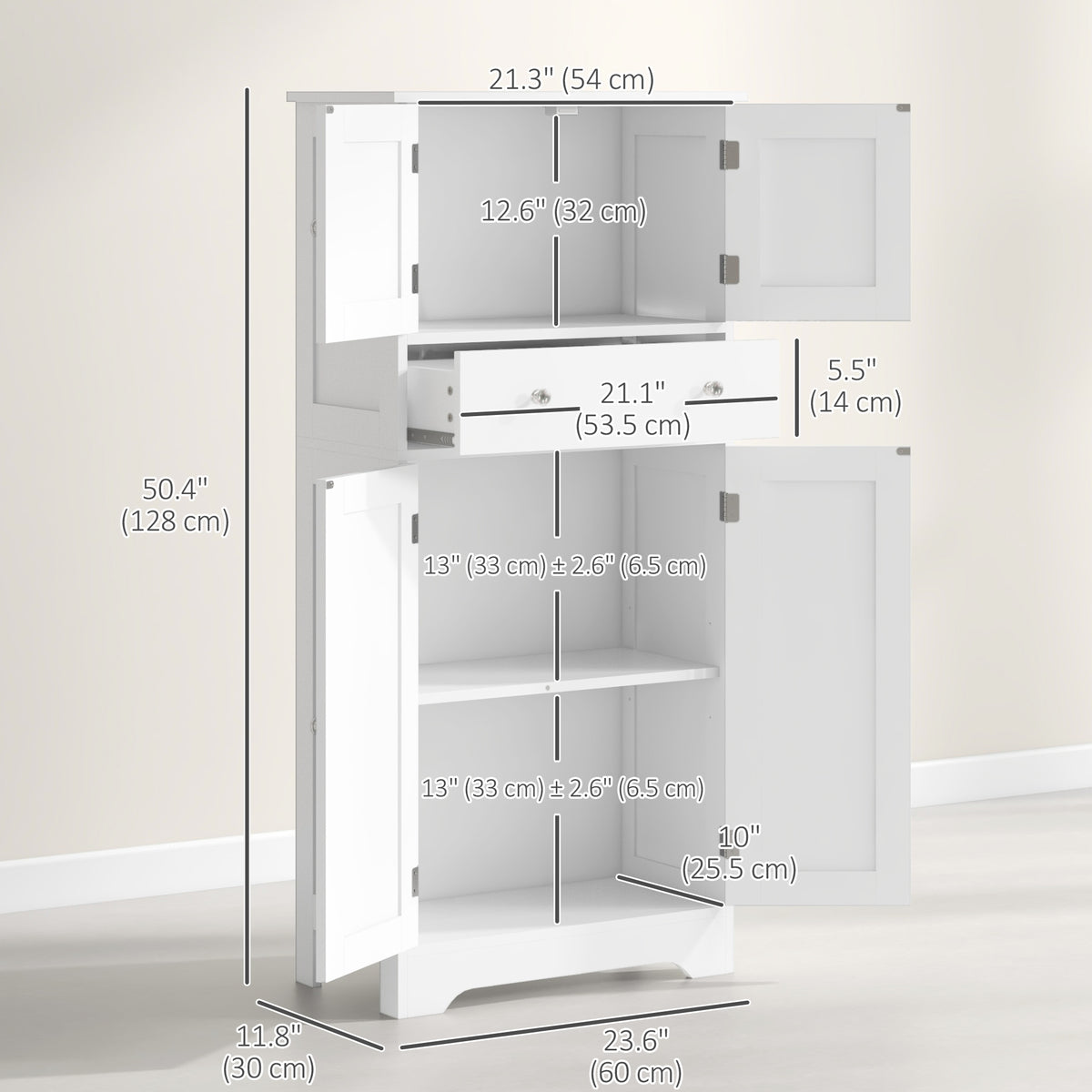 50.5" Kitchen Storage Cabinet, Modern Kitchen Pantry Cabinet with 4 Doors, Drawer, Adjustable Shelf, Black – view 9