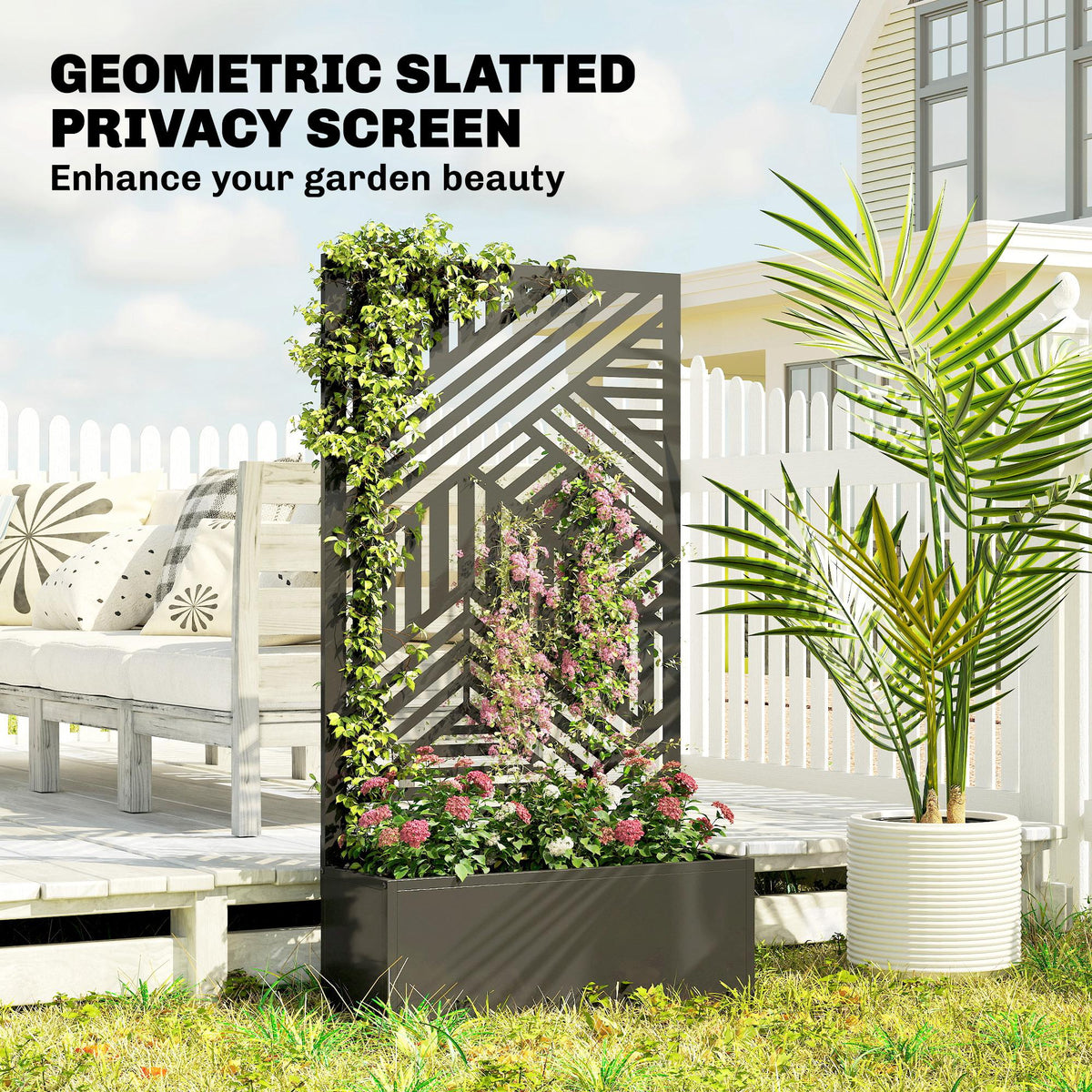 Metal Planter Box with Trellis, 44.5" Raised Garden Bed with Trellis Privacy Screen for Climbing Plants