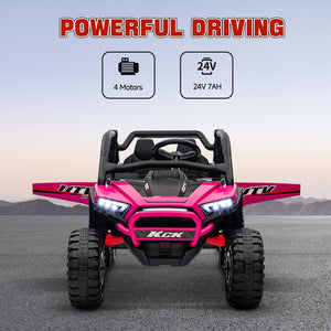 Qaba 2 Seater 24V 7AH Ride on Truck, Electric Car for Kids w/ Spring Suspension, Remote Lights, Horn, Music