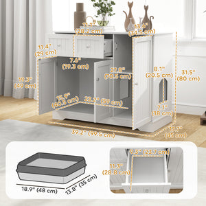 Cat Litter Box Enclosure with Drawer, Storage, Anti-tip Kit, for Living Room, Bedroom, White