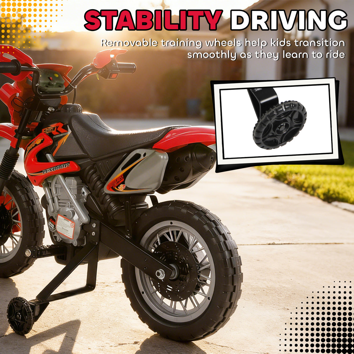 Aosom 6V Kid Electric Ride On Motorcycle Powered Dirt Bike Battery Scooter For 3-6 Year Old Kids Toddlers W/ Training Wheels Red