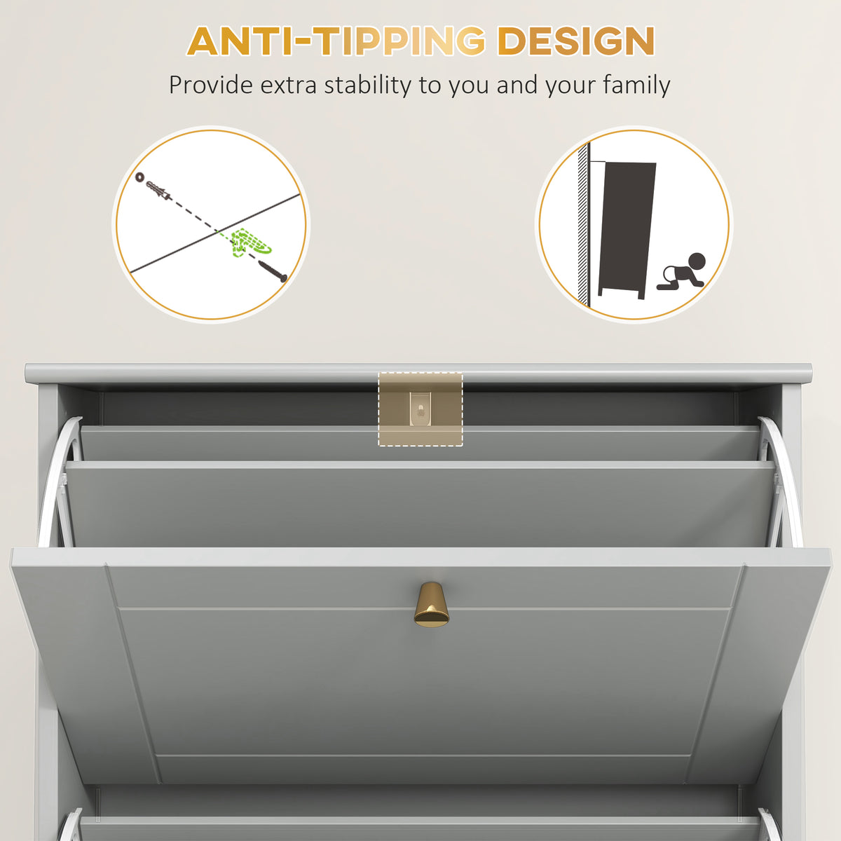 Narrow Shoe Storage with 3 Flip Drawers and Adjustable Shelves – view 14