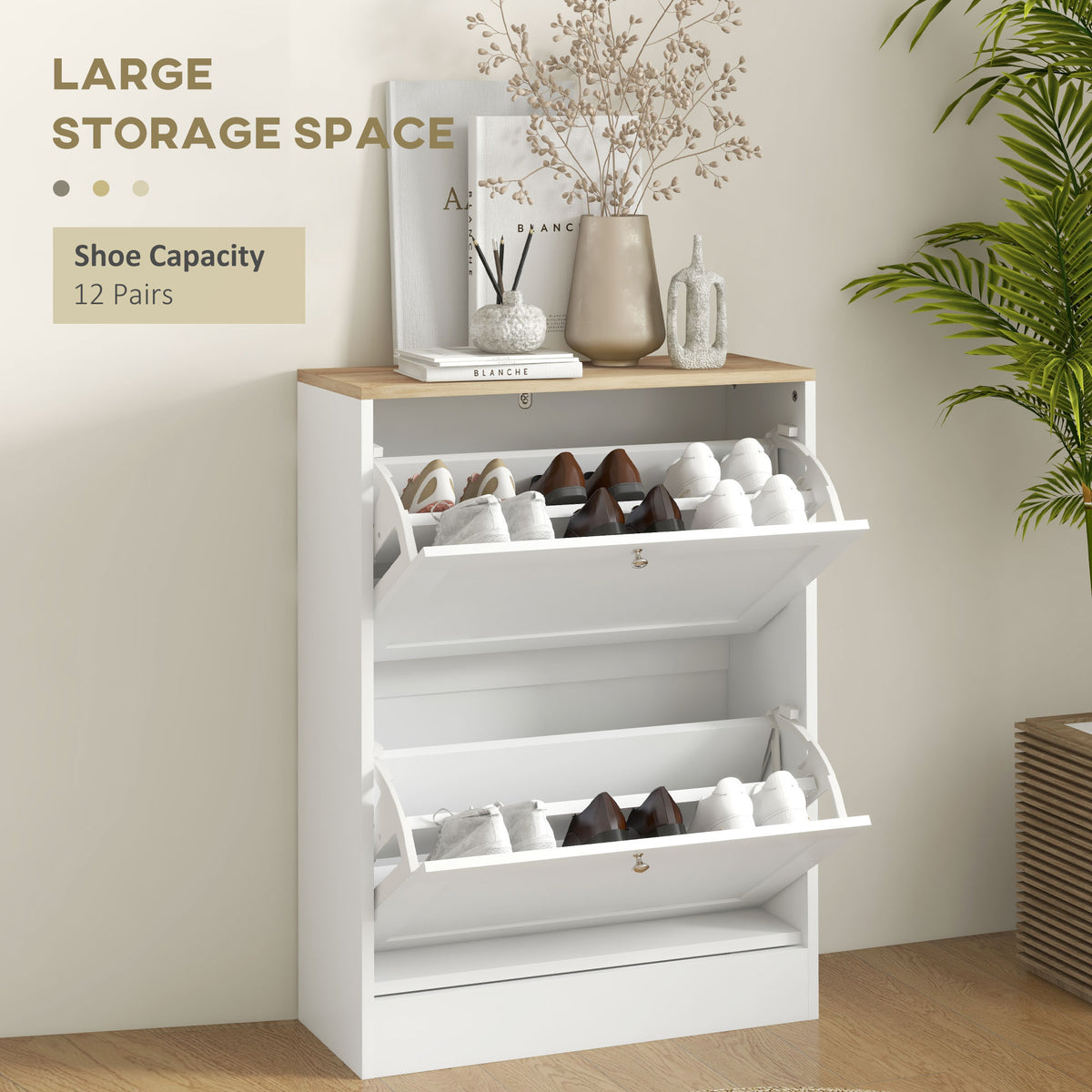 Slim Shoe Storage Cabinet, Modern Shoe Cabinet with 2 Flip Drawers and Adjustable Shelves for 8-12 Pairs – view 10