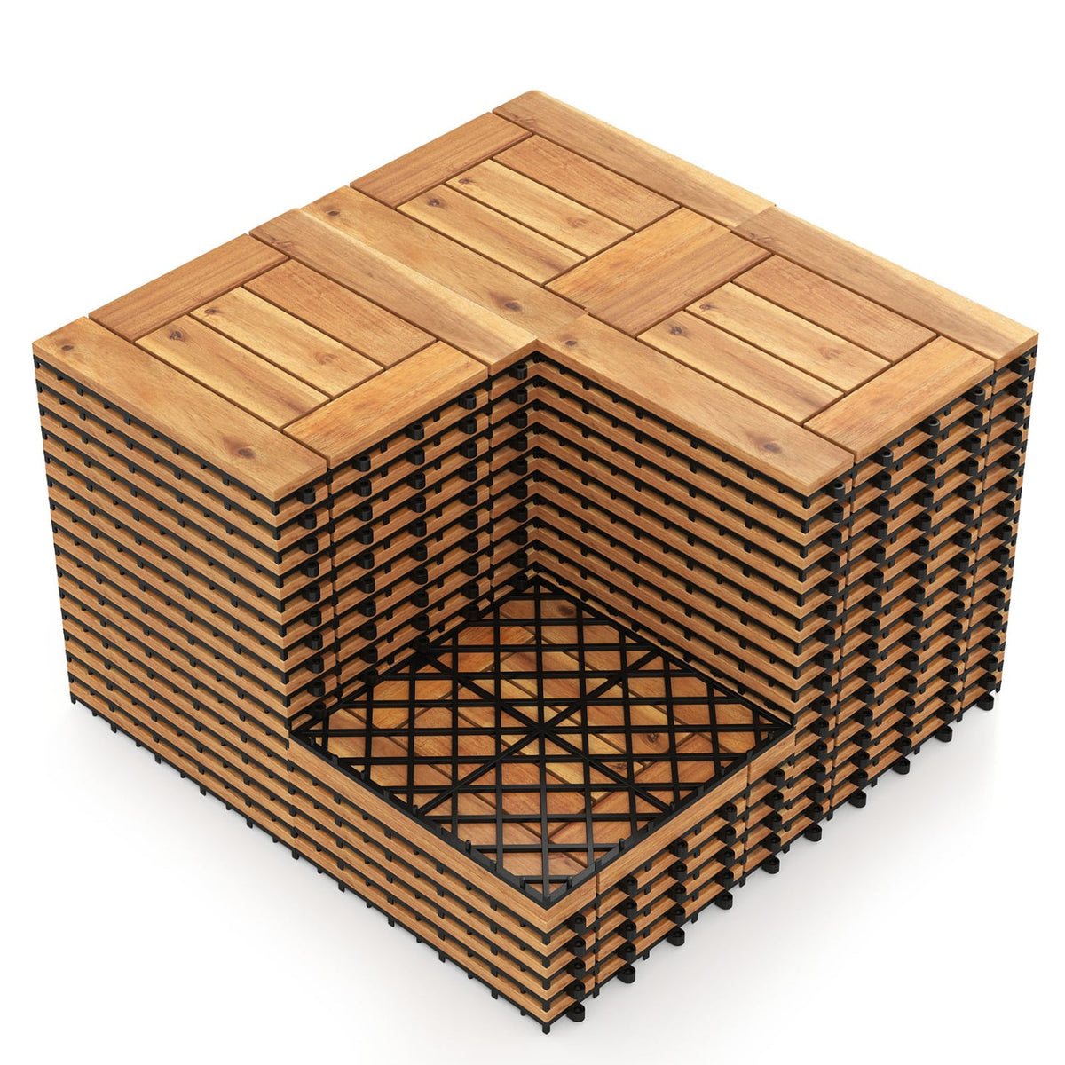 Acacia Wood Interlocking Deck Tiles for Patio Balcony Backyard Porch Poolside-Natural view 4