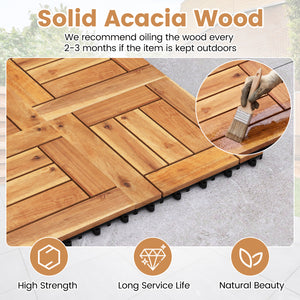 Acacia Wood Interlocking Deck Tiles for Patio Balcony Backyard Porch Poolside-Natural view 7
