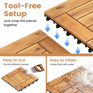 Acacia Wood Interlocking Deck Tiles for Patio Balcony Backyard Porch Poolside-Natural view 8