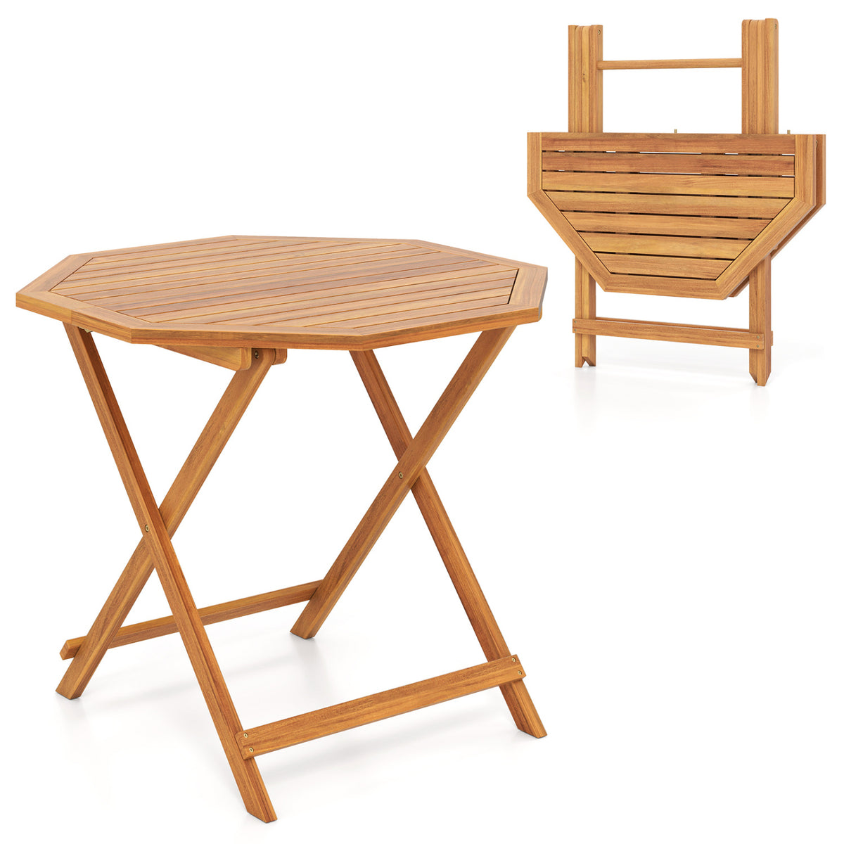 Acacia Wood Outdoor Folding Dining Table for 4 Octagonal with Slatted Tabletop view 4