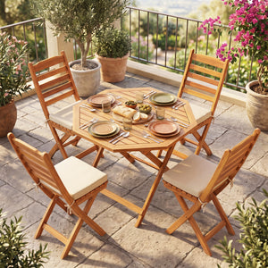 Acacia Wood Outdoor Folding Dining Table for 4 Octagonal with Slatted Tabletop view 3
